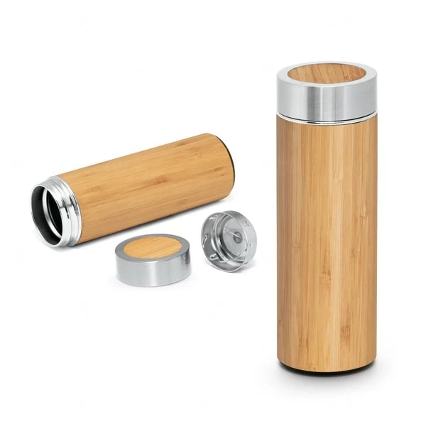 Garrafa Personalizada Térmica de Bambu e Inox - 430ml 