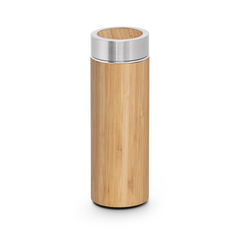 Garrafa Térmica Ecológica em Bambu e Inox 430ml Personalizada Bambu