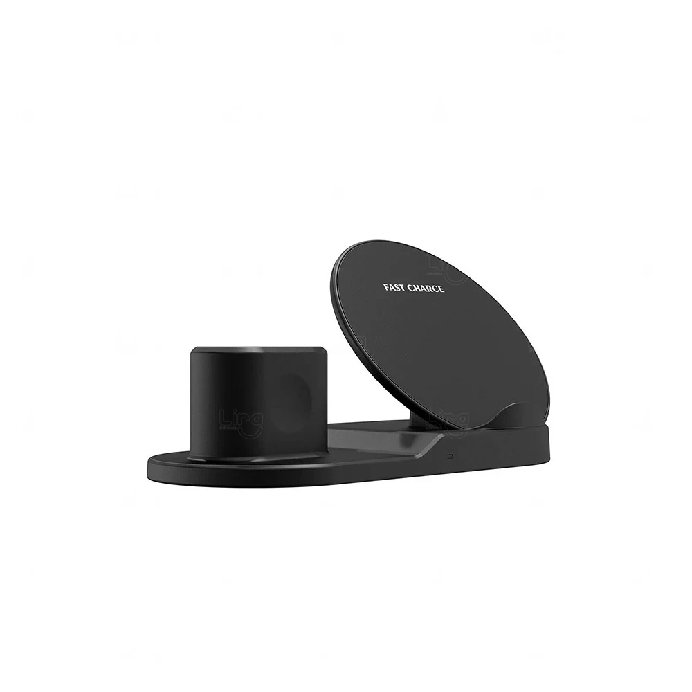 Carregador Sem Fio 3 Em 1 Personalizado Preto