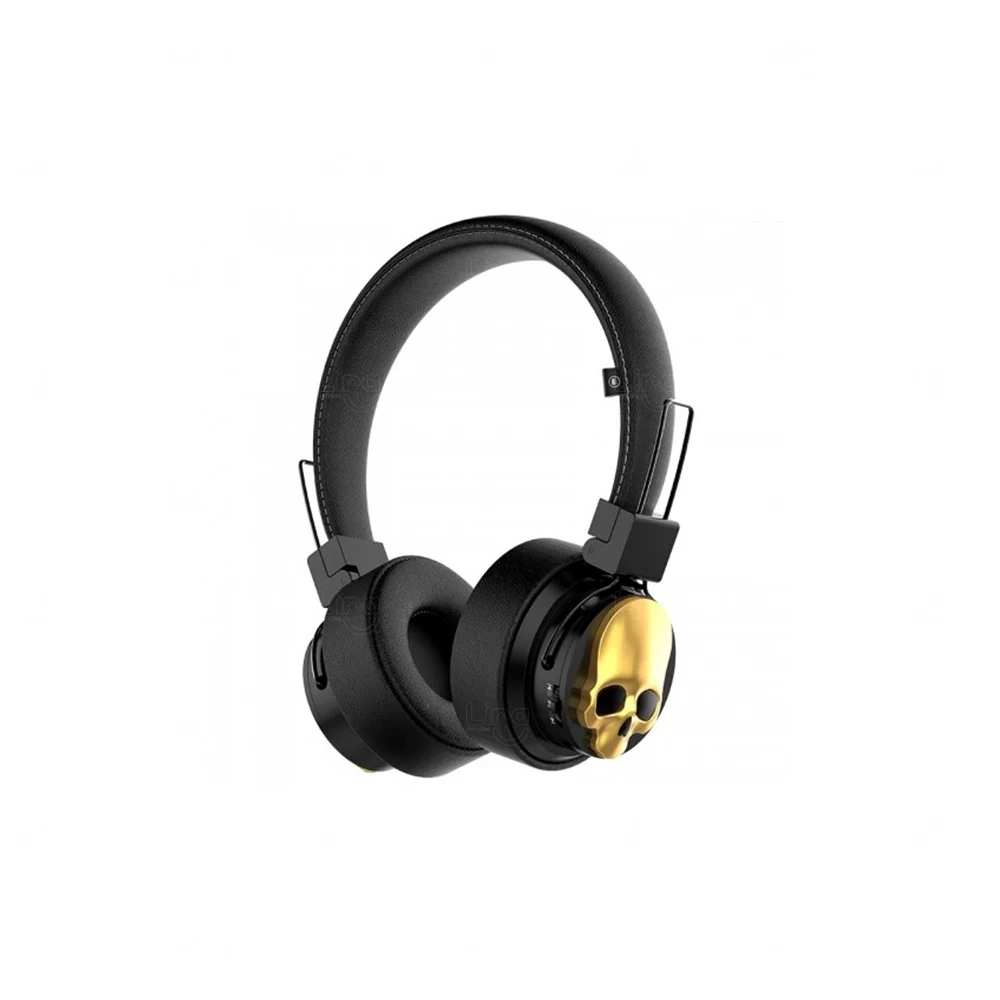 Fone De Ouvido Caveira Bluetooth Personalizado Dourado