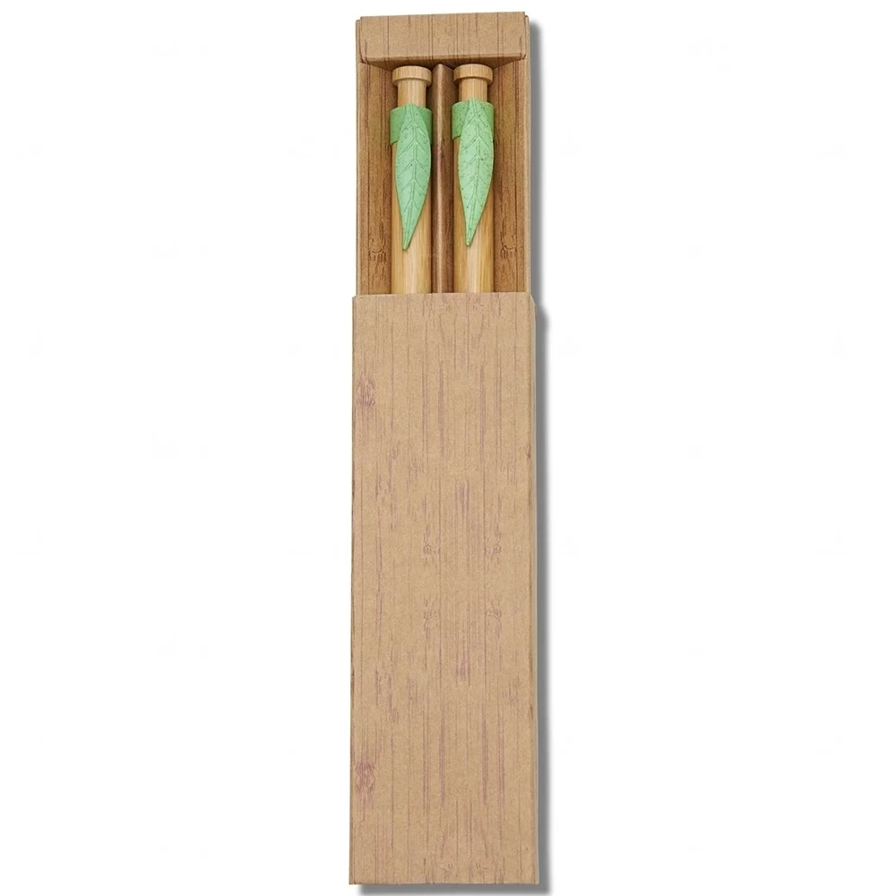 Conjunto Kit Caneta E Lapiseira Bambu Personalizado Verde