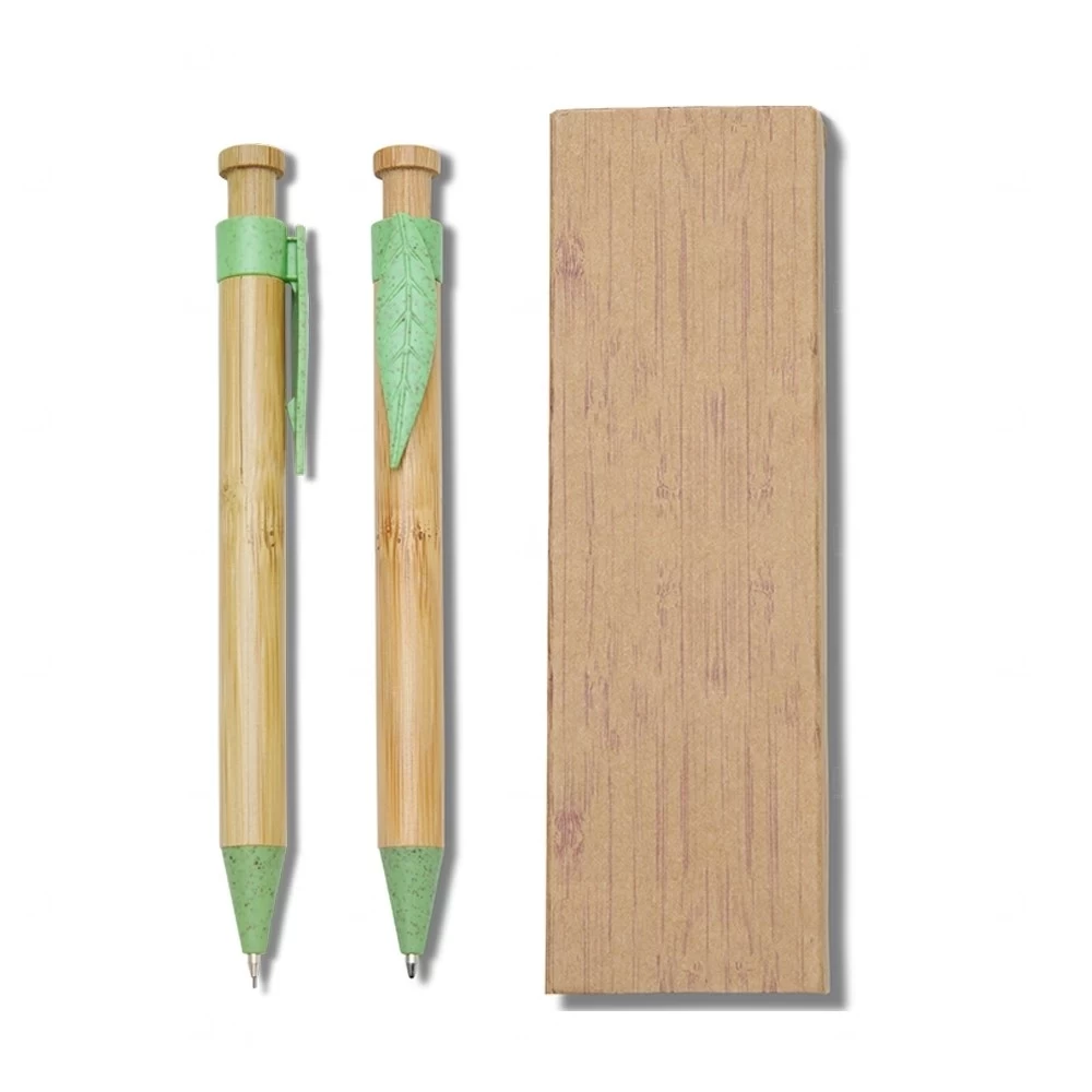 Conjunto Kit Caneta E Lapiseira Bambu Personalizado 