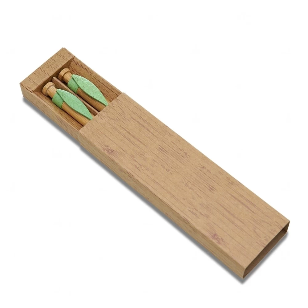 Conjunto Kit Caneta E Lapiseira Bambu Personalizado 