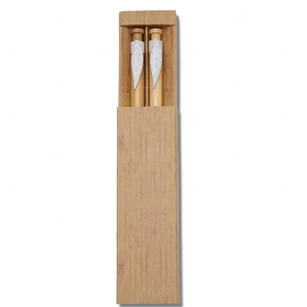 Conjunto Kit Caneta E Lapiseira Bambu Personalizado Branco