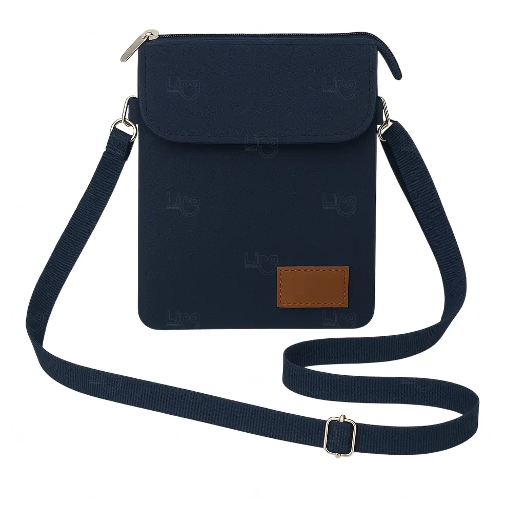 Mini Bolsa Transversal de Nylon Personalizada - 19 x 13,5 cm Azul Marinho