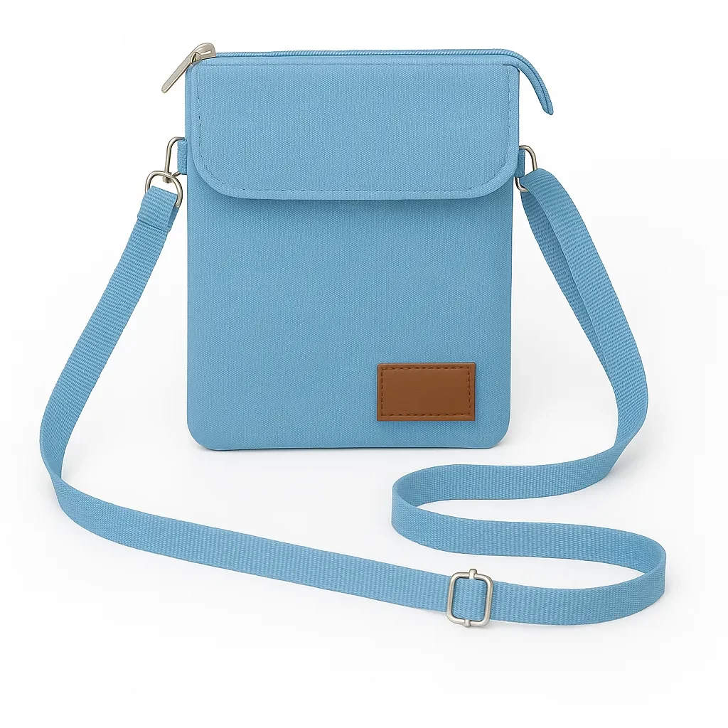 Mini Bolsa Transversal de Nylon Personalizada - 19 x 13,5 cm Azul Claro