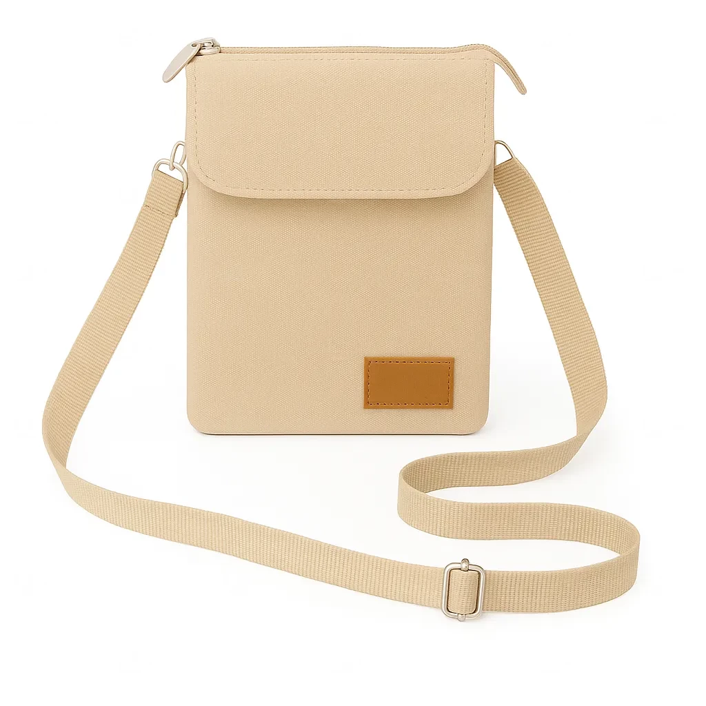Mini Bolsa Transversal de Nylon Personalizada - 19 x 13,5 cm Bege