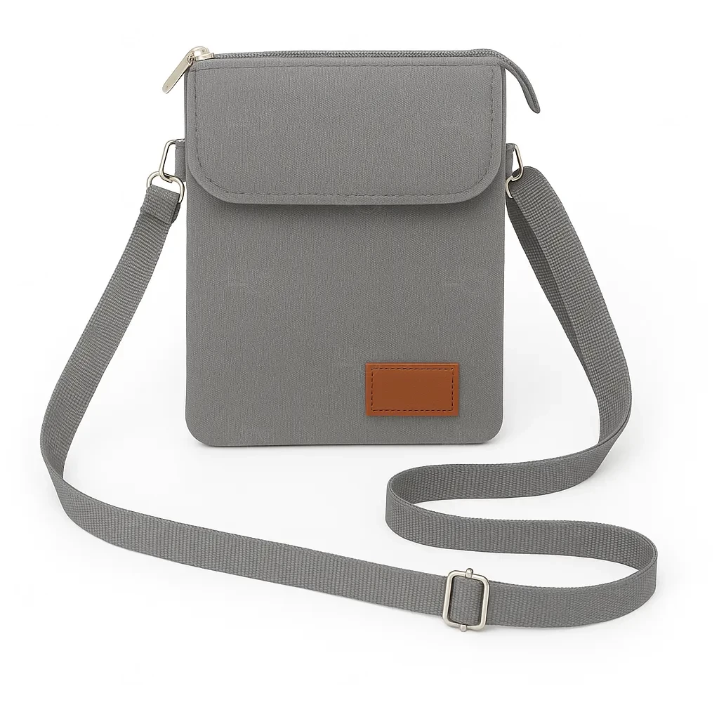 Mini Bolsa Transversal de Nylon Personalizada - 19 x 13,5 cm Cinza