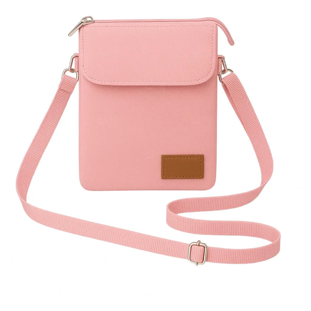 Mini Bolsa Transversal de Nylon Personalizada - 19 x 13,5 cm Rosa Claro