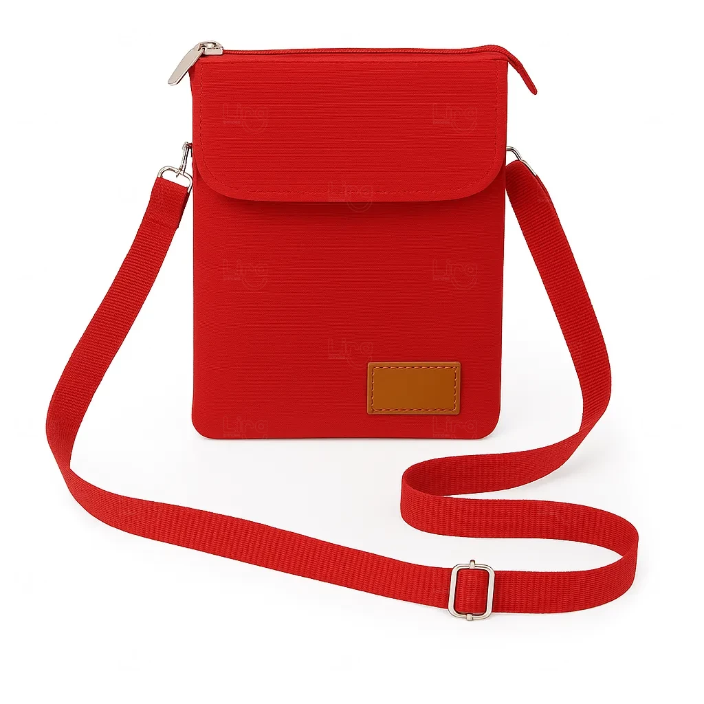 Mini Bolsa Transversal de Nylon Personalizada - 19 x 13,5 cm Vermelho