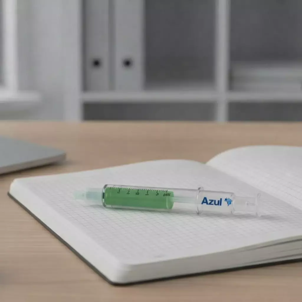 Caneta Seringa com Marca Texto Personalizada 