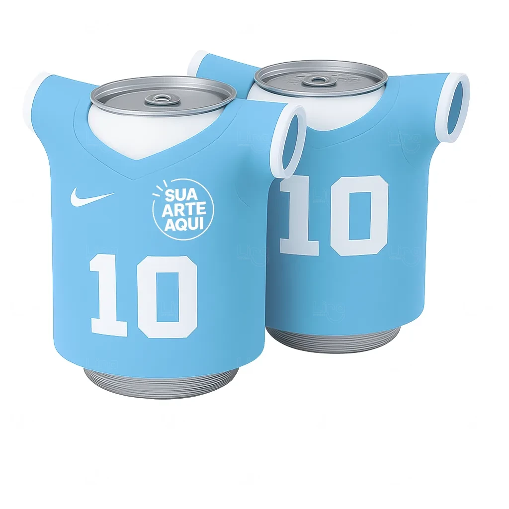 Porta Lata Neoprene em Formato Camiseta 100 % Personalizada Azul Claro