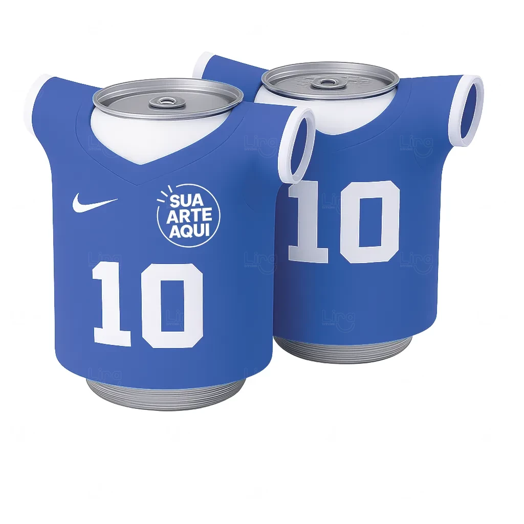 Porta Lata Neoprene em Formato Camiseta 100 % Personalizada Azul