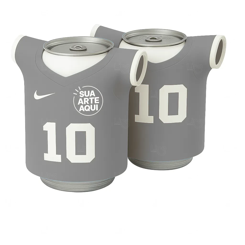 Porta Lata Neoprene em Formato Camiseta 100 % Personalizada Cinza
