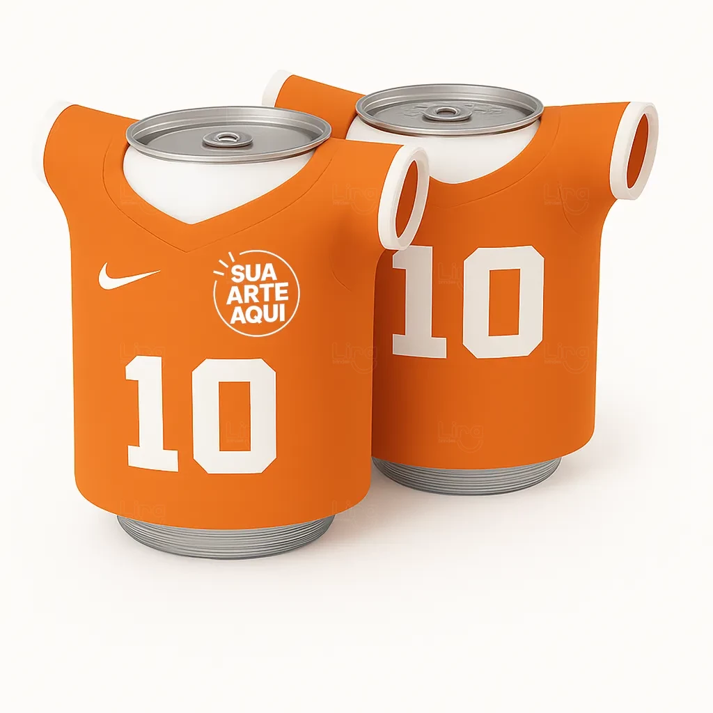 Porta Lata Neoprene em Formato Camiseta 100 % Personalizada Laranja