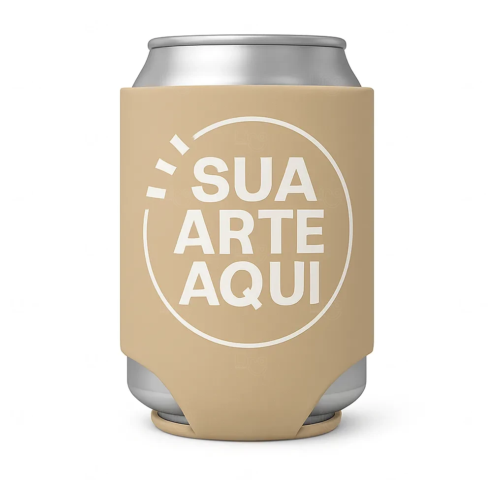 Porta Latas em Neoprene Personalizado - 9 x 13,5 cm Bege