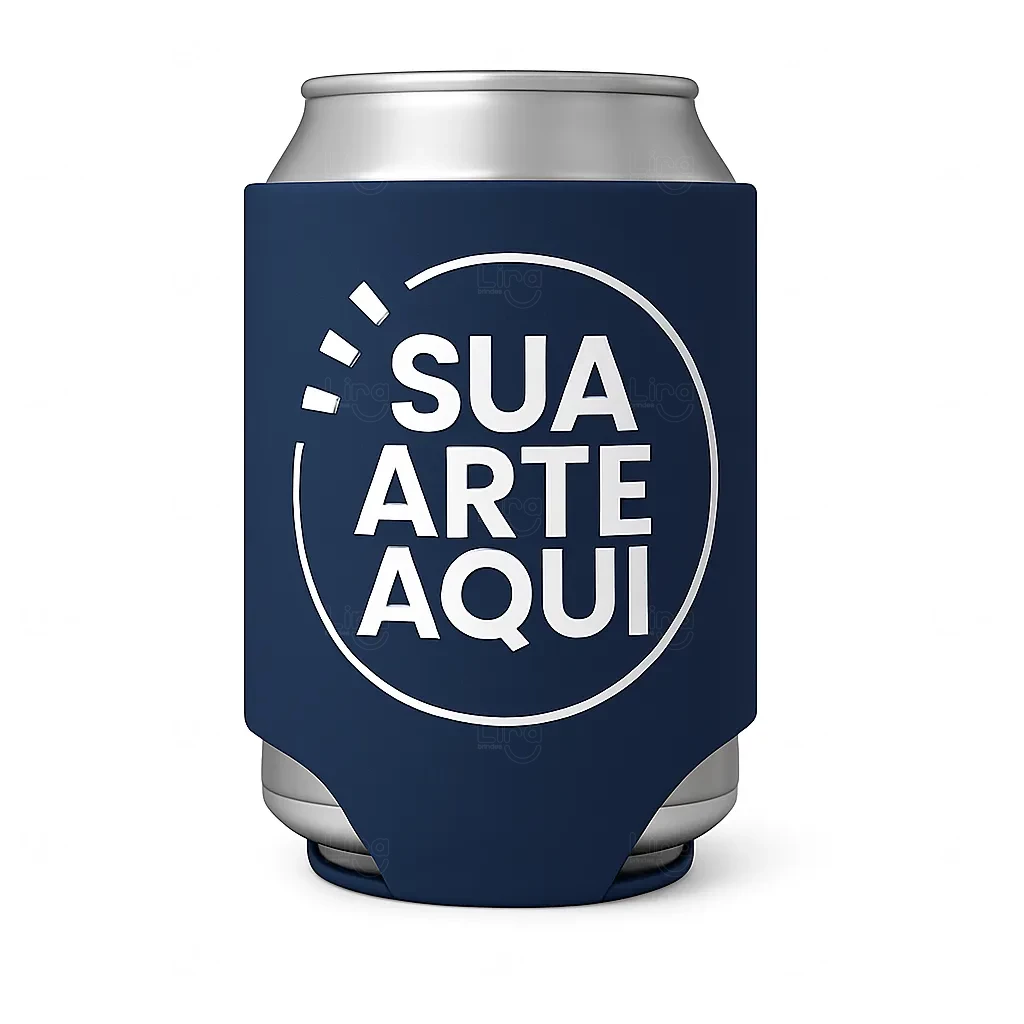 Porta Latas em Neoprene Personalizado - 9 x 13,5 cm Azul Marinho