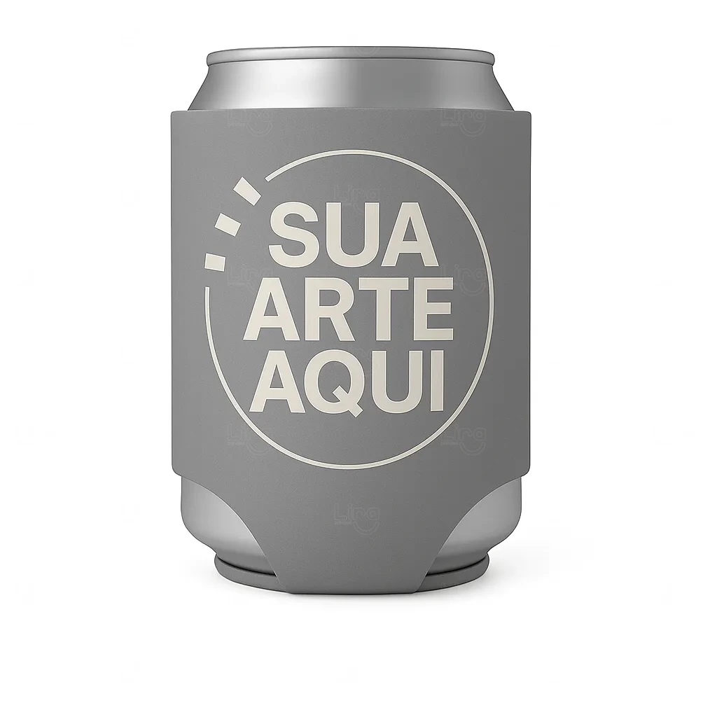 Porta Latas em Neoprene Personalizado - 9 x 13,5 cm Cinza