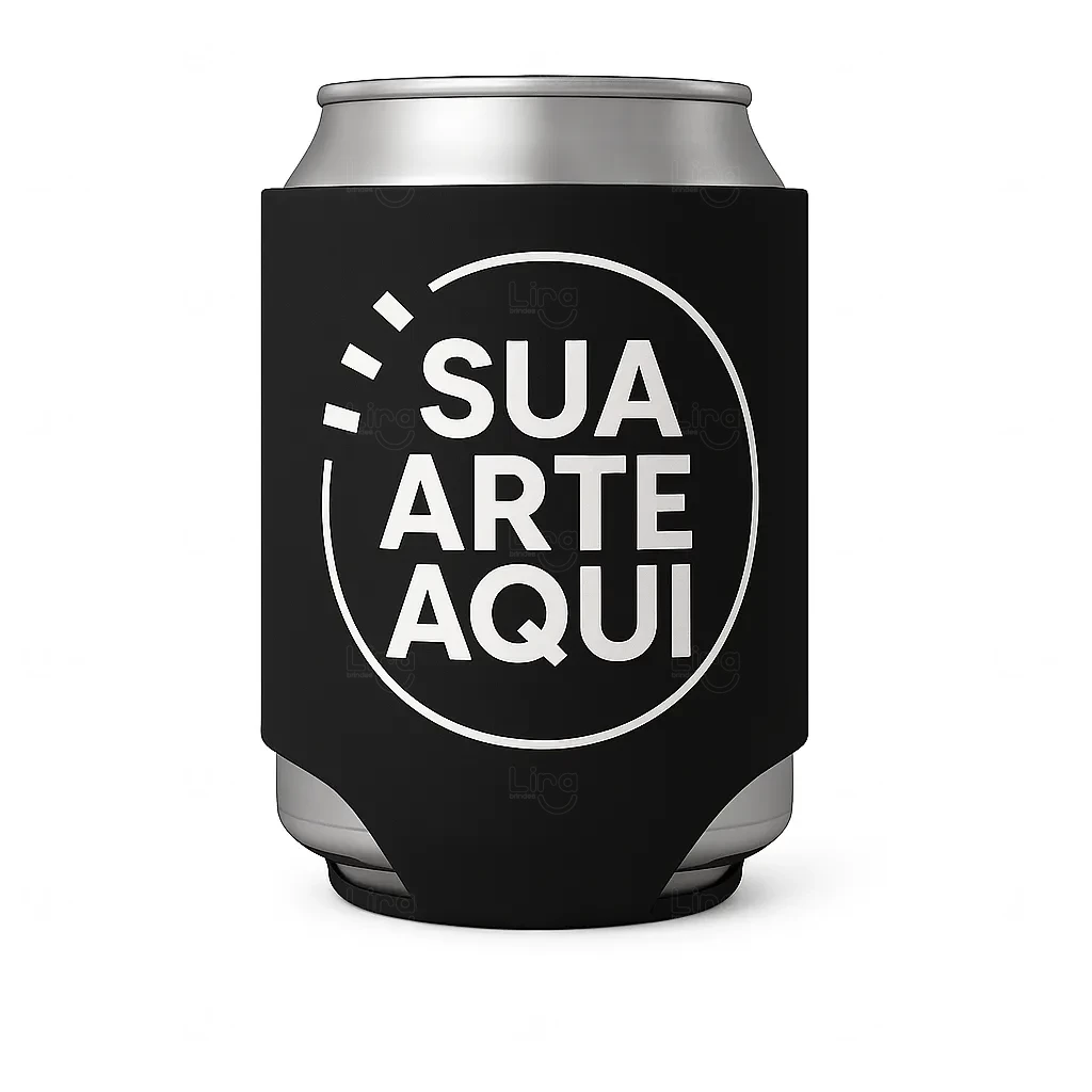 Porta Latas em Neoprene Personalizado - 9 x 13,5 cm Preto