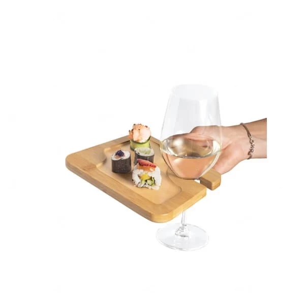 Prato de Bambu para Aperitivos com Suporte de Copo 