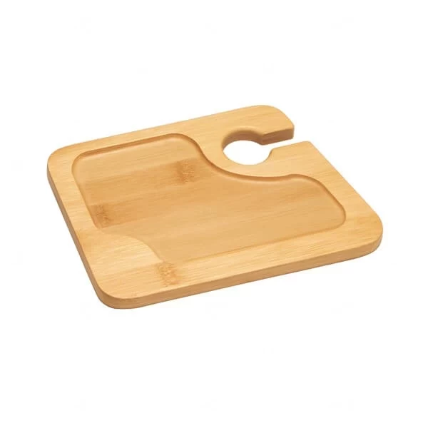Prato de Bambu para Aperitivos com Suporte de Copo 