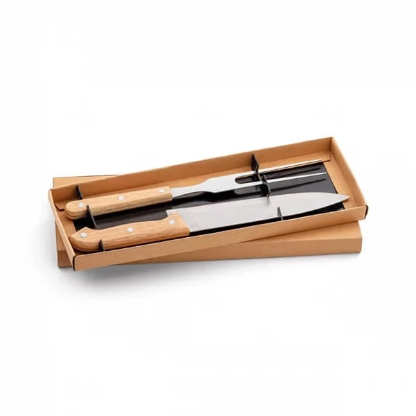 Kit Churrasco Personalizado 2 Peças Inox e Bambu em Caixa Kraft 