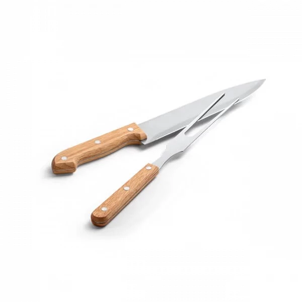 Kit Churrasco Personalizado 2 Peças Inox e Bambu em Caixa Kraft 