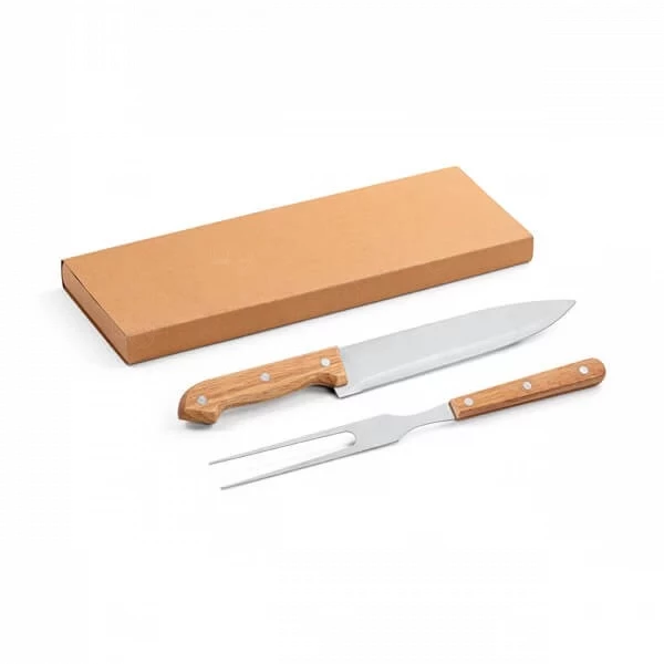 Kit Churrasco Personalizado 2 Peças Inox e Bambu em Caixa Kraft 