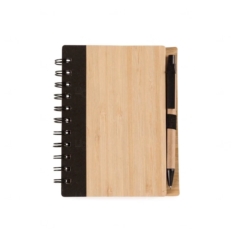 Caderno Personalizado de Bambu com Caneta - 16 x 13,3 cm 