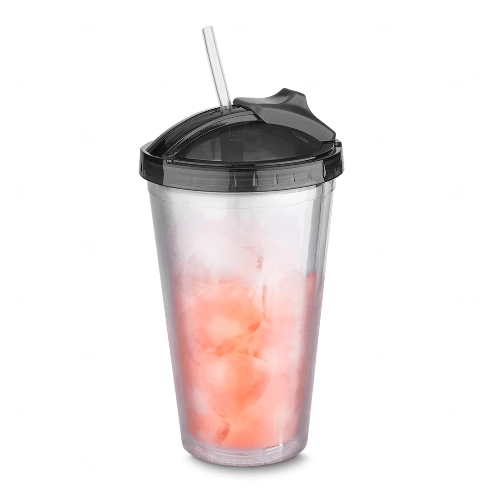 Copo Plástico com Canudo e Tampa Personalizado - 500ml 