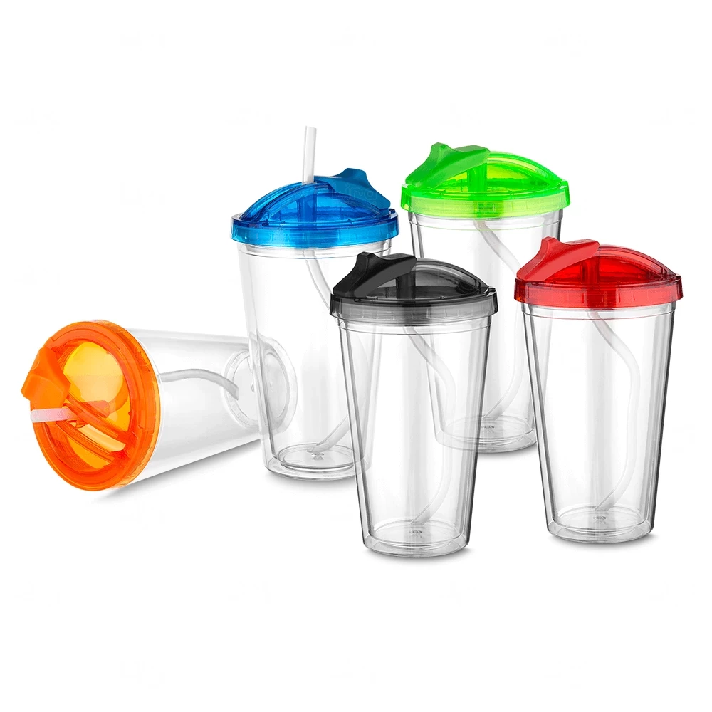 Copo Plástico com Canudo e Tampa Personalizado - 500ml 