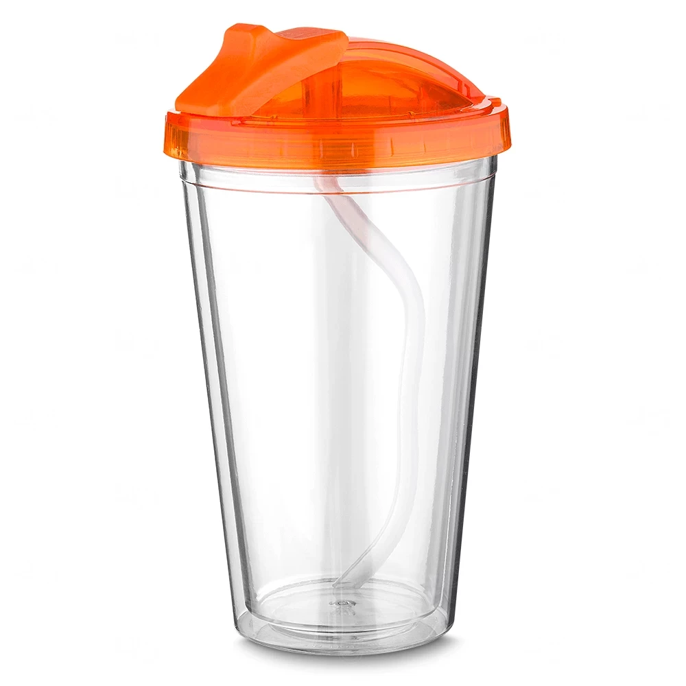 Copo Plástico com Canudo e Tampa Personalizado - 500ml 
