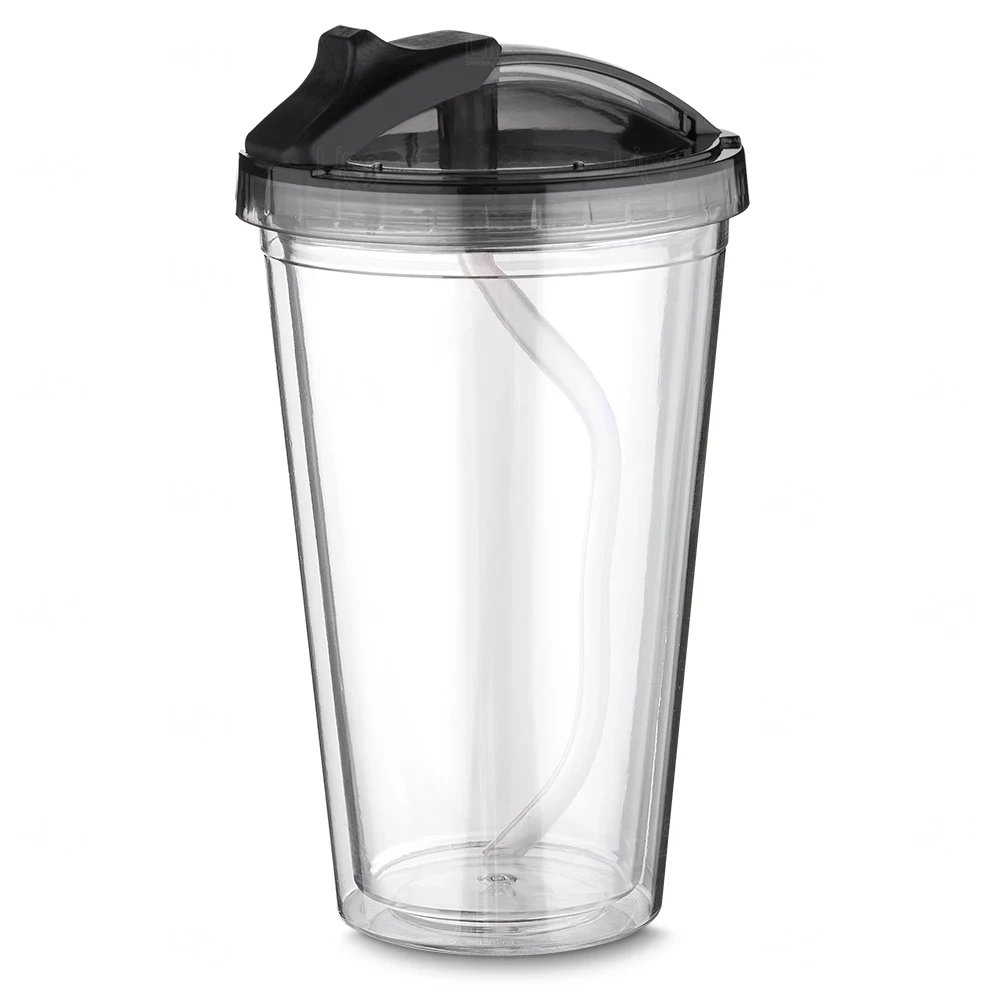 Copo Plástico com Canudo e Tampa Personalizado - 500ml 