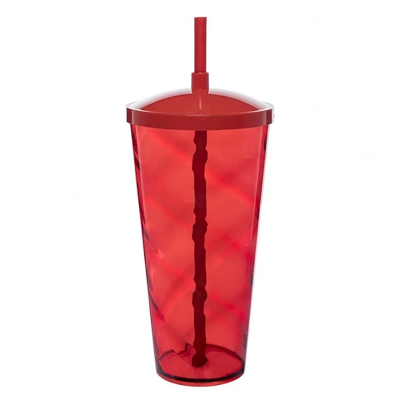 Copão C/ Canudo Personalizado - 1L (Leitoso ou Cristal) Vermelho