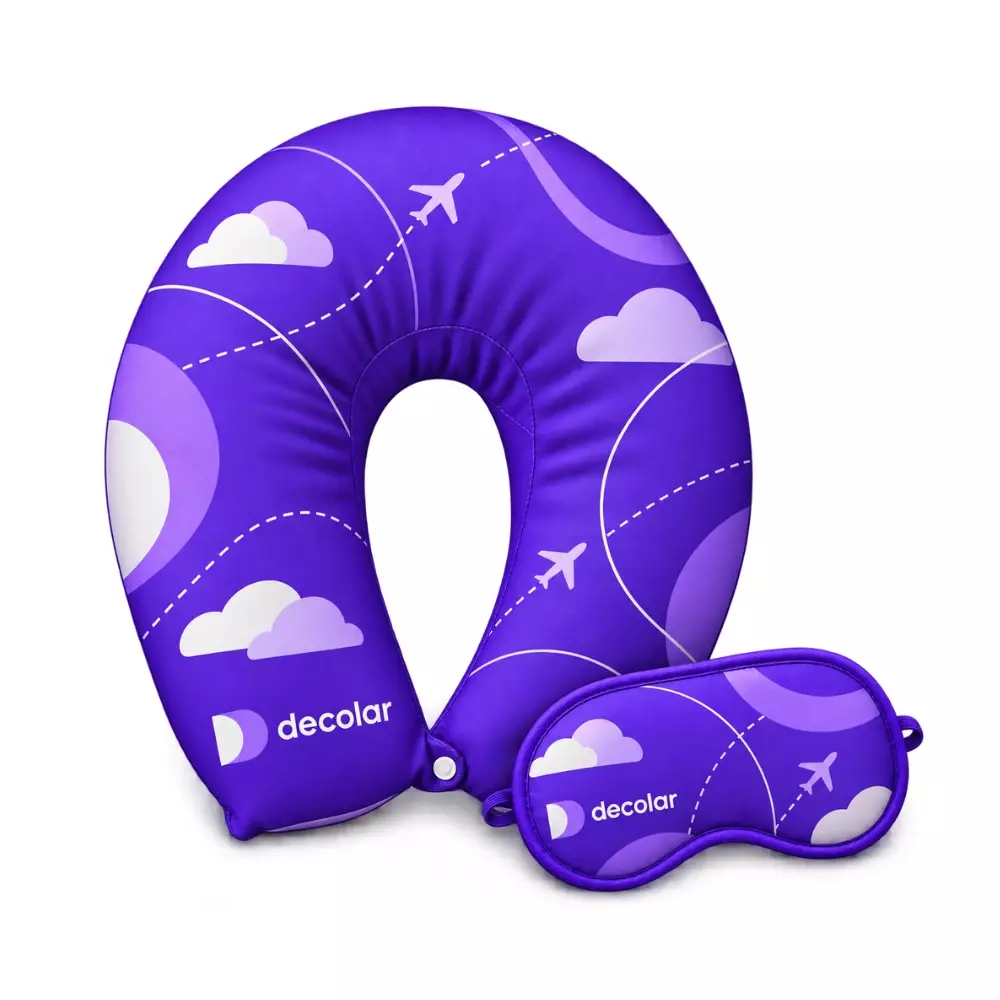 Kit Viagem Personalizado — Almofada de Pescoço + Máscara Dormir Roxo