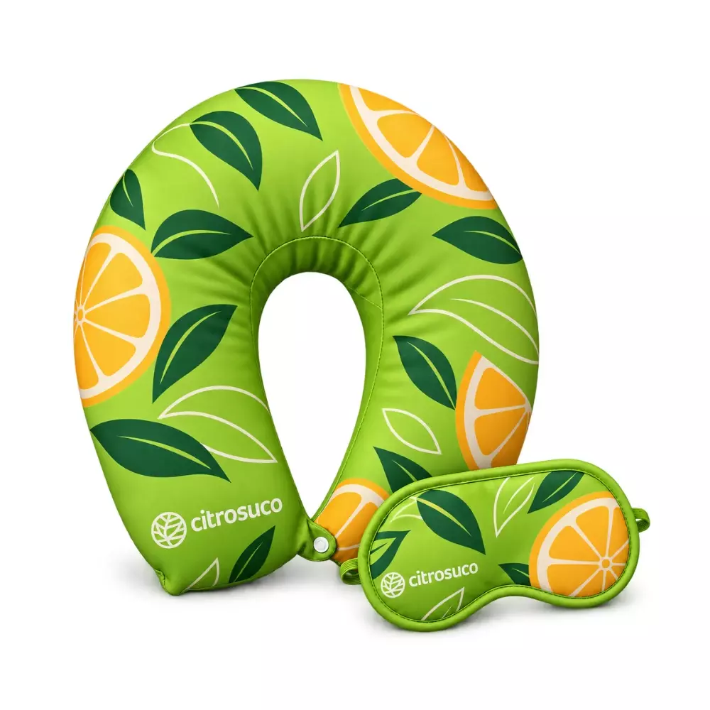 Kit Viagem Personalizado — Almofada de Pescoço + Máscara Dormir Verde Claro