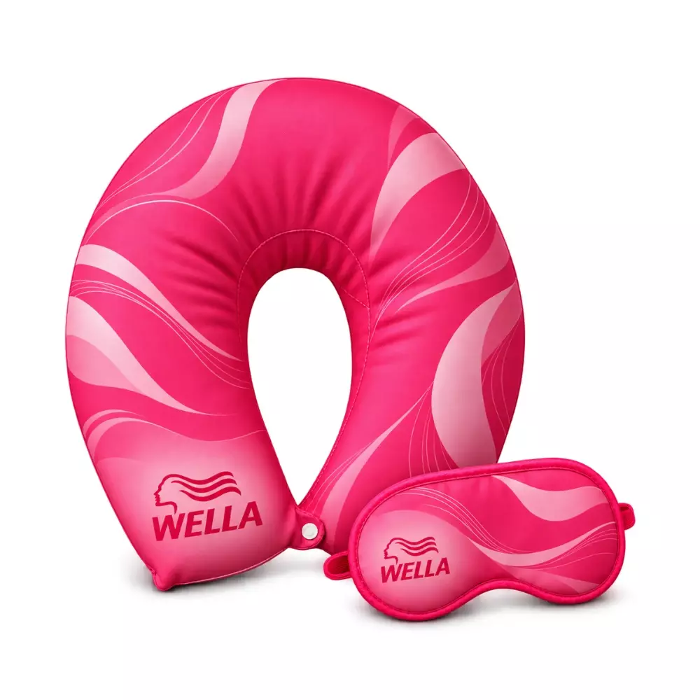 Kit Viagem Personalizado — Almofada de Pescoço + Máscara Dormir Rosa Pink