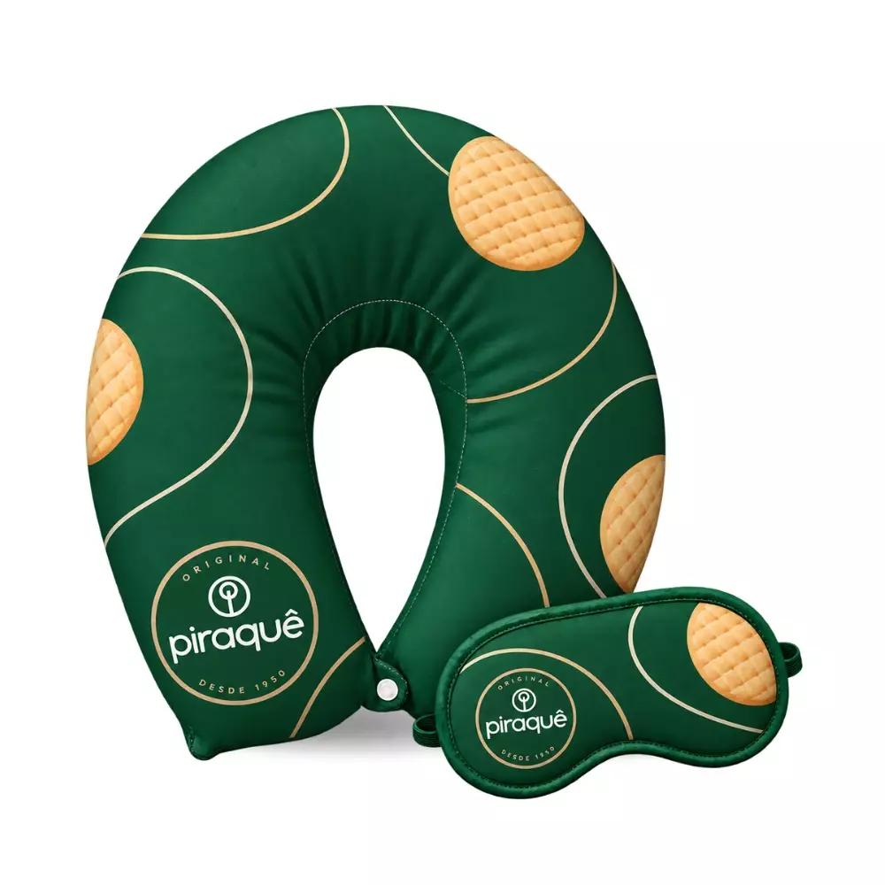 Kit Viagem Personalizado — Almofada de Pescoço + Máscara Dormir Verde