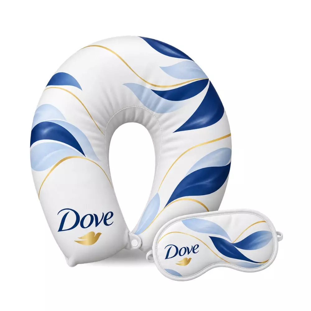 Kit Viagem Personalizado — Almofada de Pescoço + Máscara Dormir Branco
