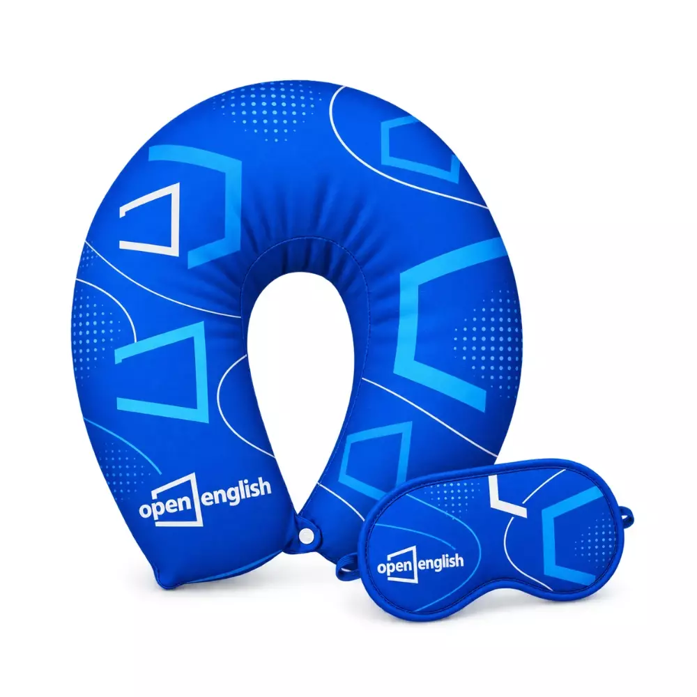 Kit Viagem Personalizado — Almofada de Pescoço + Máscara Dormir Azul
