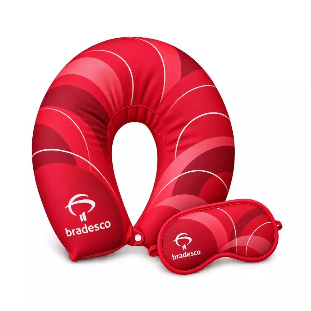 Kit Viagem Personalizado — Almofada de Pescoço + Máscara Dormir Vermelho