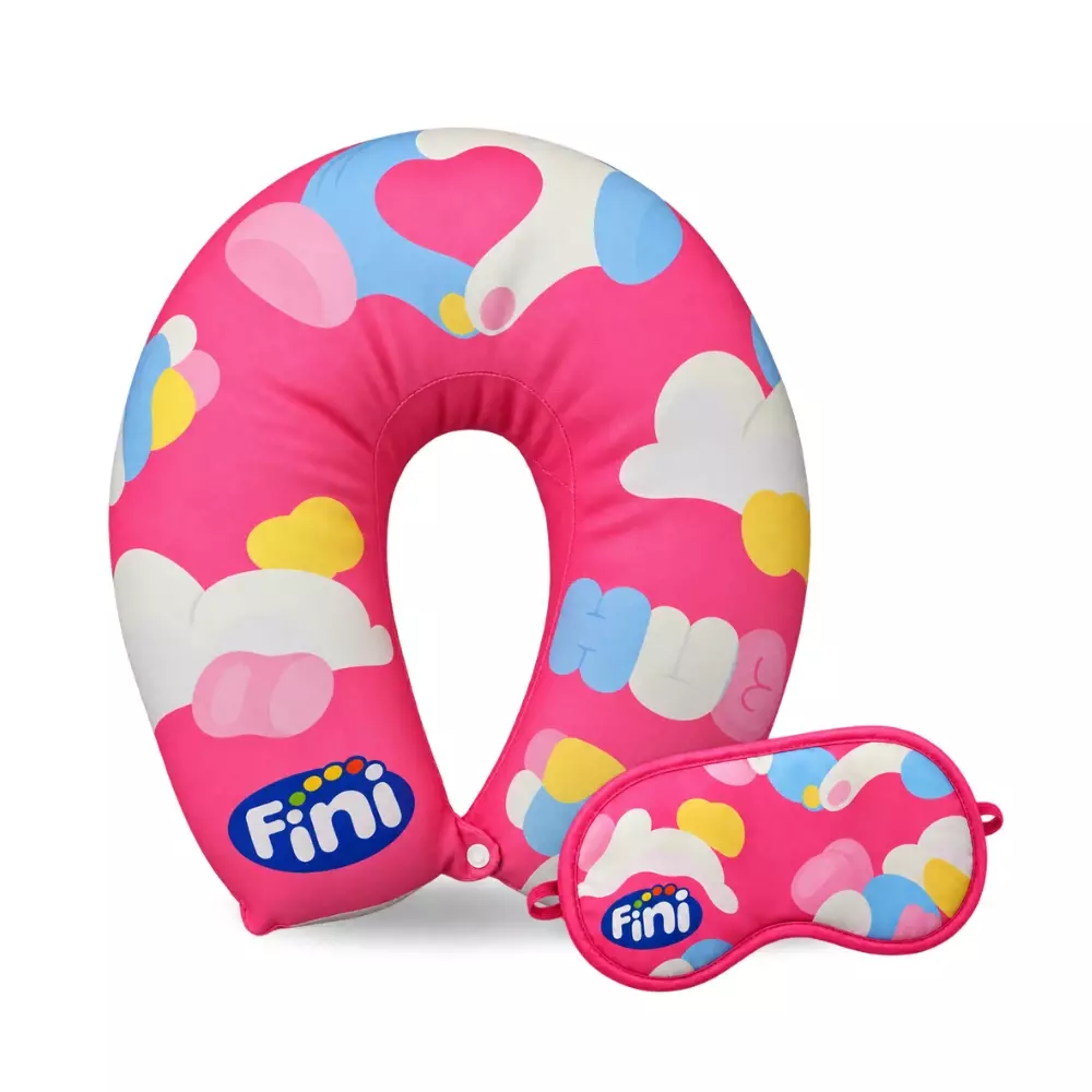 Kit Viagem Personalizado — Almofada de Pescoço + Máscara Dormir Rosa Claro