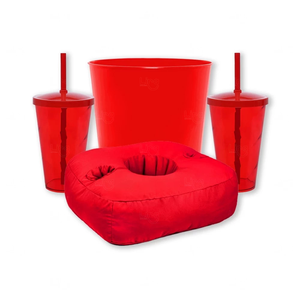 Kit Cinema Pipoca  Personalizado - 4 Peças Vermelho