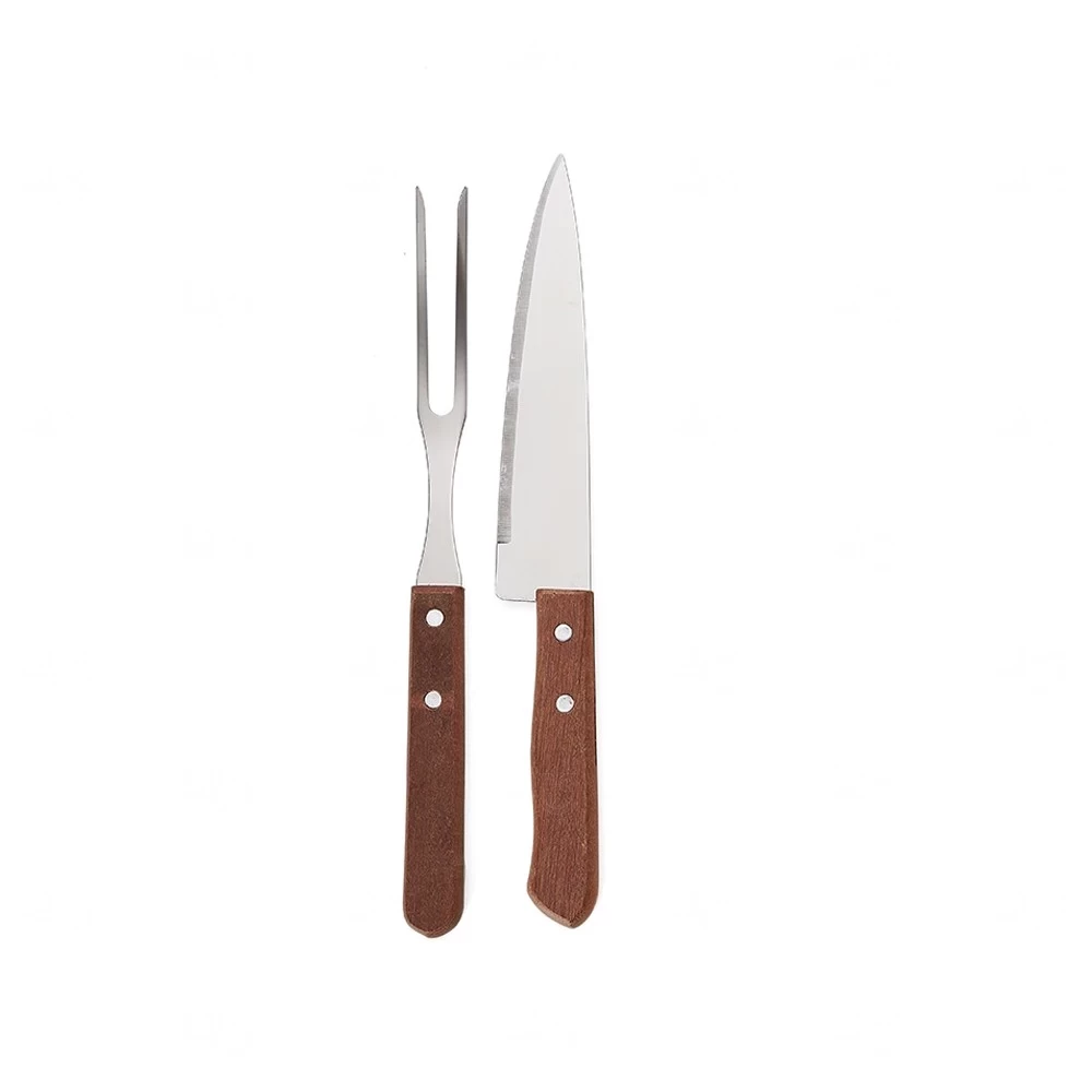 Kit Churrasco Personalizado Inox e Madeira - Faca, Garfo e Tábua 