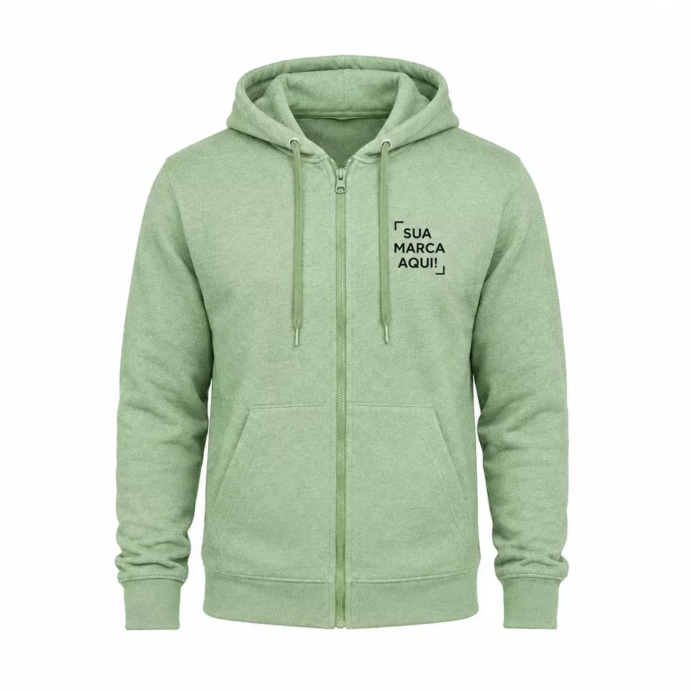 Moletom Canguru com Zíper e Capuz Personalizado Verde Claro