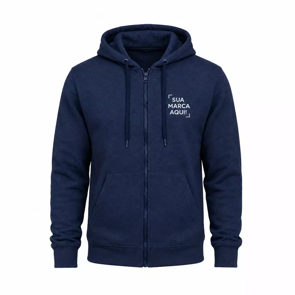 Moletom Canguru com Zíper e Capuz Personalizado Azul Marinho