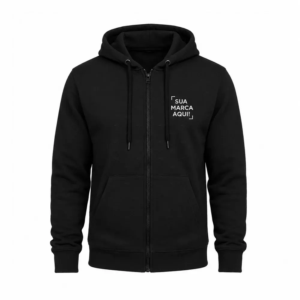 Moletom Canguru com Zíper e Capuz Personalizado Preto