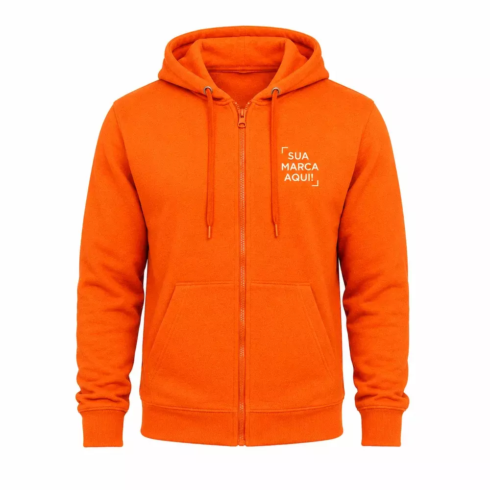 Moletom Canguru com Zíper e Capuz Personalizado Laranja