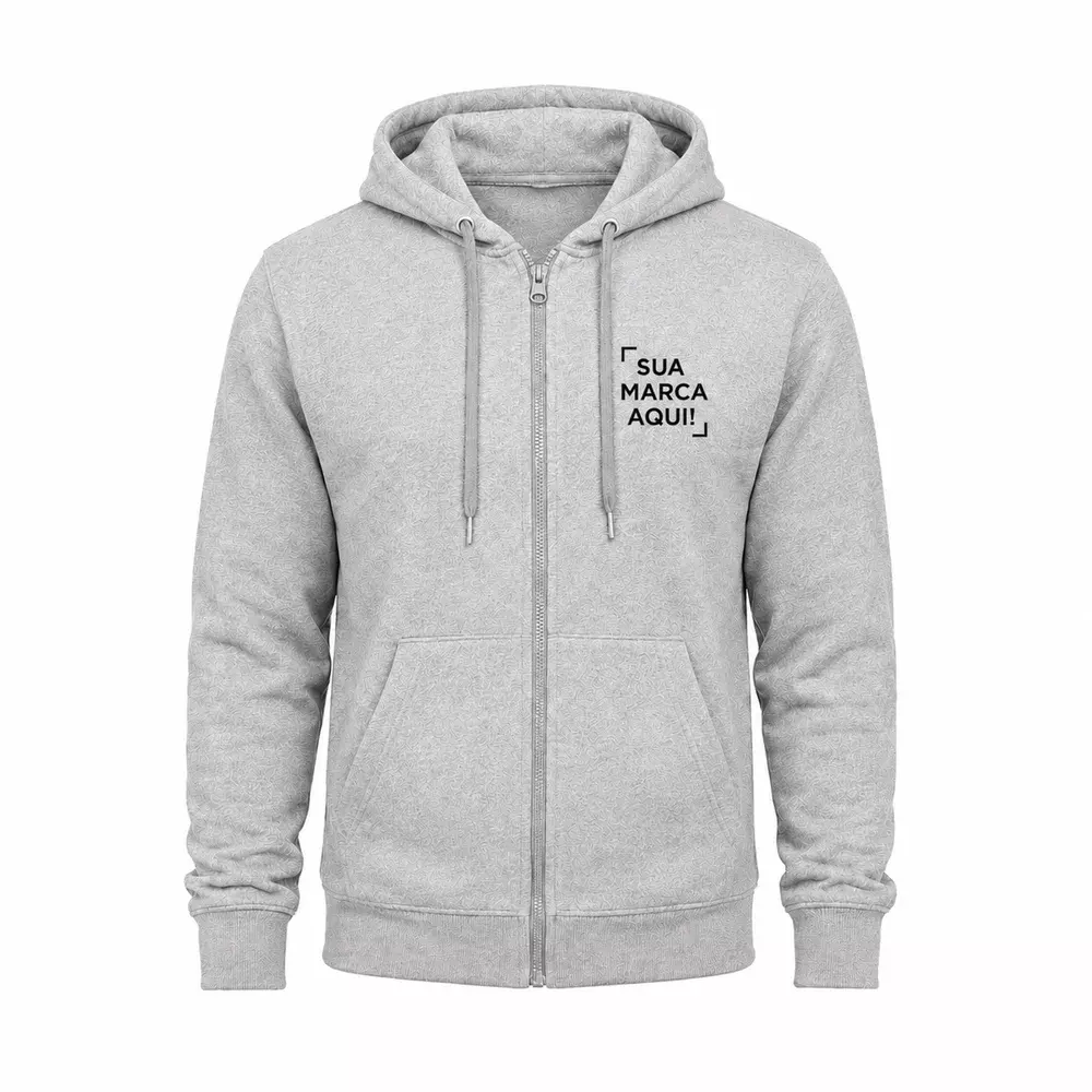 Moletom Canguru com Zíper e Capuz Personalizado Cinza Claro