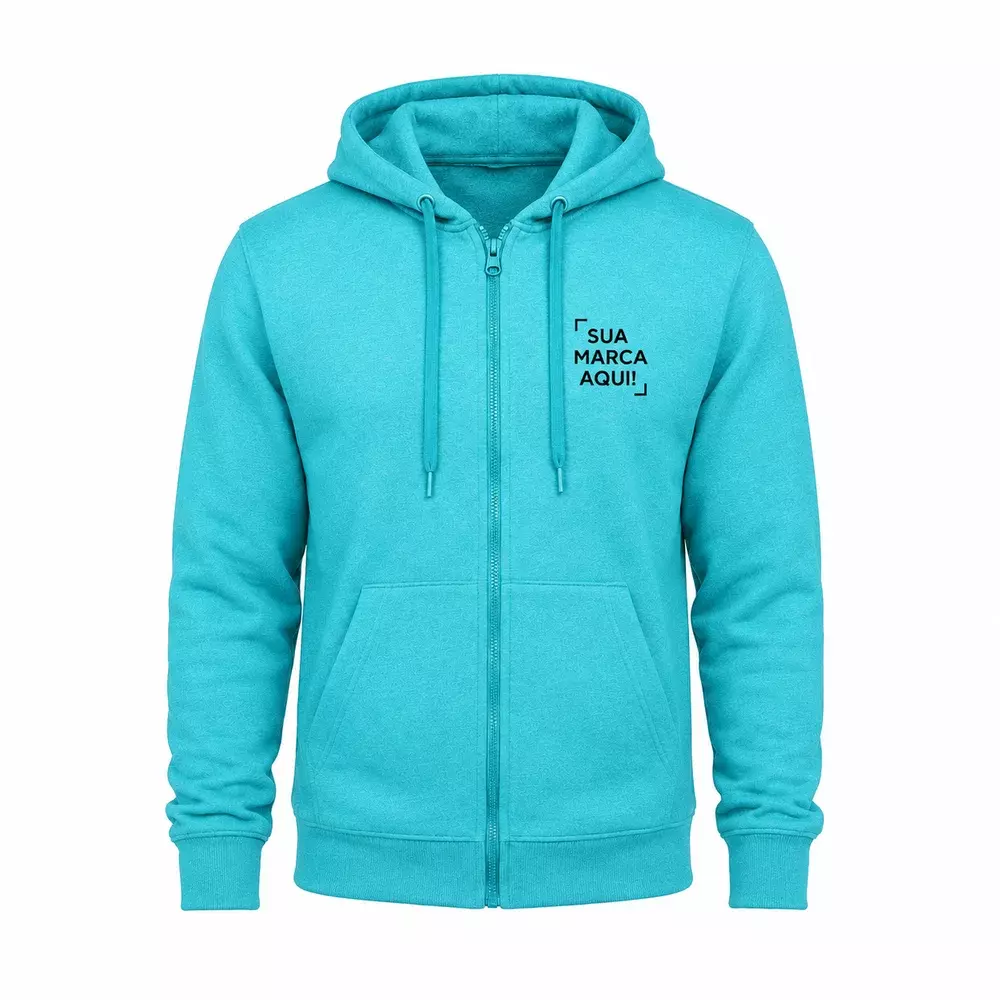 Moletom Canguru com Zíper e Capuz Personalizado Turquesa